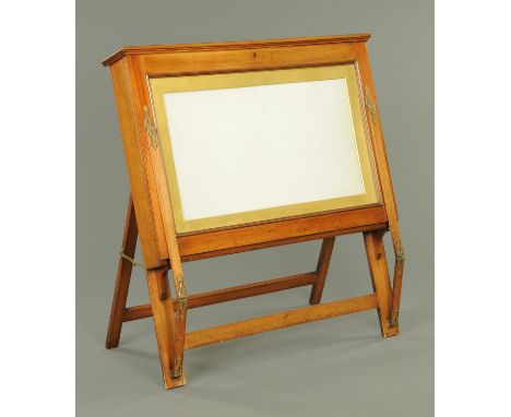 A Victorian mahogany shop or restaurant display stand, with rectangular top with moulded edge, with rear angled hinged leg an