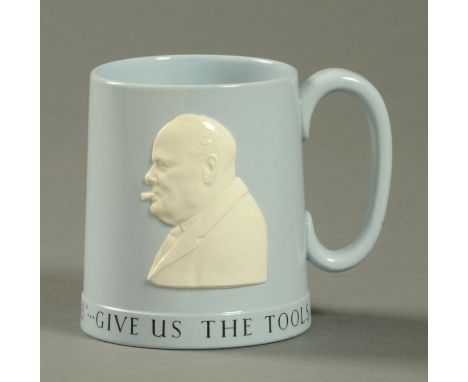 A Winston Churchill Wedgwod mug, 1940's, "Give Us The Tools and We Will Finish The Job" and "We Will Fight on The Seas and Oc