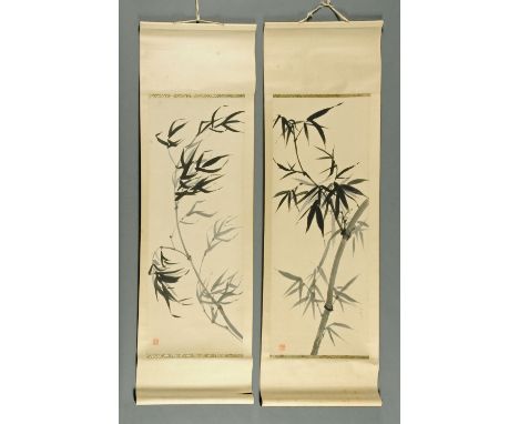 Two Chinese scroll watercolours.  Each image 77 cm x 29 cm. 