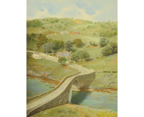 Osmund A. Walker, coloured photograph, "Clachan Bridge, Birds Eye View".  25 cm x 19 cm, framed, signed in pencil.  