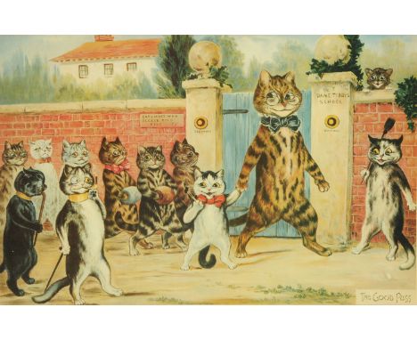 After Louis Wain, framed print, "The Good Puss".  46 cm x 67 cm.