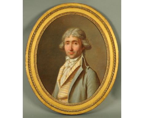 Cecile B.P. Duez 18th century French School, oil painting on canvas, portrait of a gentleman, oval.  61 cm x 49 cm, framed, s