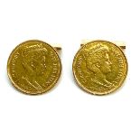 Ein Paar Manschettenknöpfe Goldmünzen und 585-Gold, zus. 11,5 g.