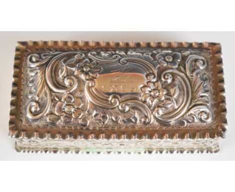 Victorian hallmarked silver trinket box with embossed decoration, Birmingham 1899, maker&nbsp;John Edward Wilmot, width 8.5cm