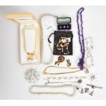 A collection of jewellery including Majorica pearls, D'Orlan necklace, Sarah Coventry brooch,