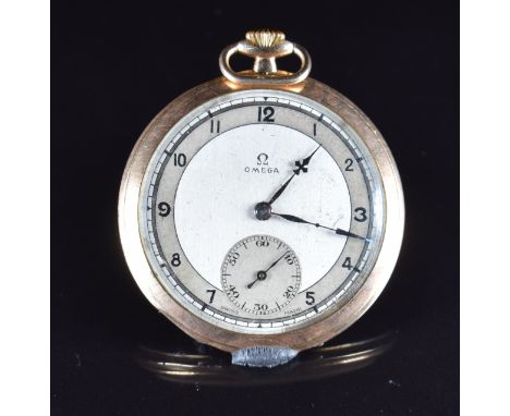 Omega Art Deco 9ct gold&nbsp;keyless winding open faced pocket watch&nbsp;with subsidiary seconds dial, blued hands, black Ar