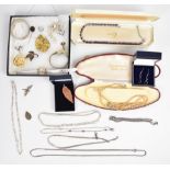 A collection of jewellery including silver bangle, Danish silver brooch by Christian Fogh, five