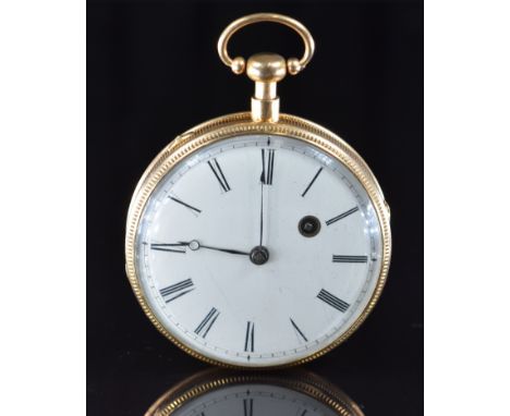 Castaing of Lyon 18ct gold hour repeating open faced pocket watch with blued Breguet hands, black Roman numerals and white en
