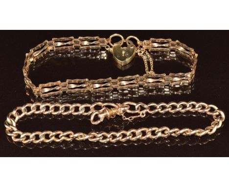 A 9ct rose gold curb link bracelet and a 9ct gold gate bracelet, 10.6g&nbsp;