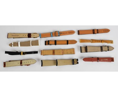 Ten leather wristwatch straps comprising Rolex, Tiffany &amp; Co, Herm&egrave;s, Jaeger LeCoultre and six Zenith, mostly unwo