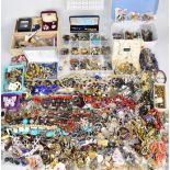 A collection of jewellery including vintage earrings, necklaces, etc