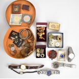 A collection of costume jewellery including 9ct gold enamel cufflink, silver brooch set with