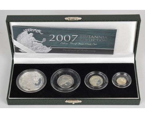 2007 Royal Mint UK Britannia silver proof four coin set from 1oz to 1/10oz, with certificate  