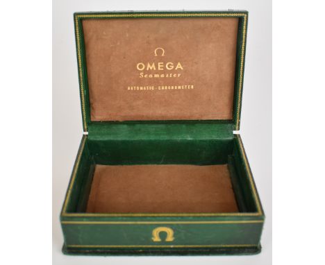Omega Seamaster Automatic Chronometer green leather wristwatch box with gilt decoration, 14x10.5x5.5cm.&nbsp;