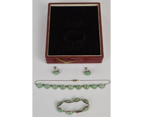 A suite of silver jewellery comprising earrings, bracelet and necklace set with aventurine quartz