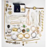 A collection of jewellery including vintage spider brooch, diamanté necklace, Coro bracelet, vintage