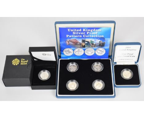 Six Royal Mint silver proof &pound;1 coins comprising a cased set of four 'Pattern Collection' 2004-7 Bridges and two single 