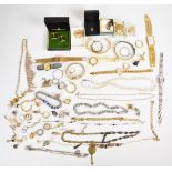 A collection of jewellery including silver fob watch, Japanese necklace, silver St Christopher,