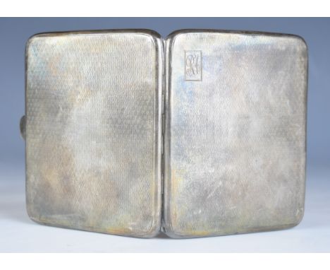 Art Deco hallmarked silver cigarette case, with engine turned decoration and gilt interior, Birmingham 1932, maker's mark WB,