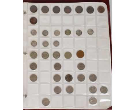 Roman, Georgian, Victorian and later coin collection contained in a red ring binder, including pre 1947 and pre 1920 silver, 