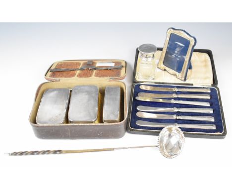 Hallmarked and other silver mounted items comprising Art Deco set of three brushes and comb, Birmingham 1937, maker Hasset &a