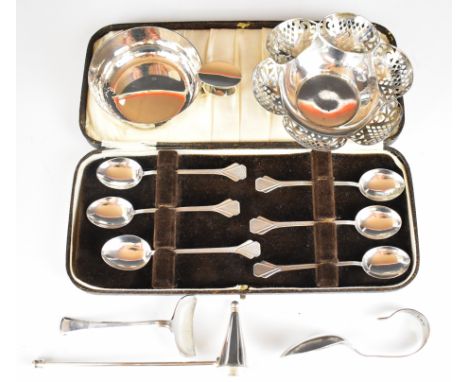Hallmarked silver items comprising Victorian bon bon dish, Birmingham 1898, maker&nbsp;Johnson, Durban &amp; Co Ltd, diameter