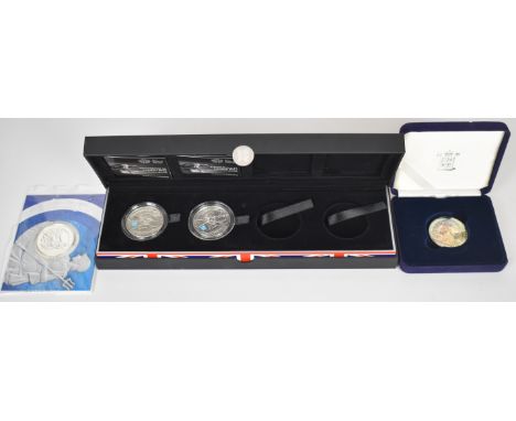 Four silver crown sized coins comprising two Countdown To London Olympics 2012 in case (one piedfort) and 2005 and 2007 Brita