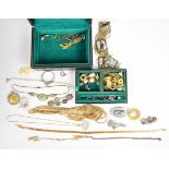 A collection of jewellery including three silver rings, silver cross and chain, Scottish silver