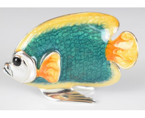 Modern hallmarked silver and enamel novelty model of a tropical fish, length 5.5cm, weight 38g all in