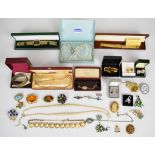 A collection of costume jewellery including Sphinx, Sarah Coventry, Miracle pendant, three silver