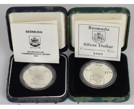 Two Royal Mint Bermuda silver dollars 1987 and 1989, weight of each 28.28g, both in original boxes with paperwork
