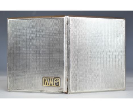 Art Deco West Ham Park London interest cigarette case, with engine turned decoration and inscription from the chairman of the