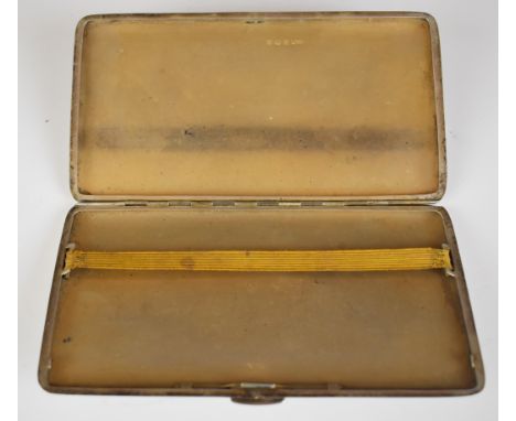 Art Deco hallmarked silver cigarette case with engine turned decoration and applied AB initials, Birmingham 1947, maker&nbsp;