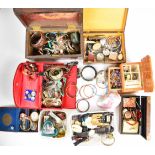 A collection of jewellery including silver earrings, three silver rings, watches, bangles, beads,