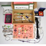 A collection of jewellery including silver chain, silver earrings, micro mosaic and vintage