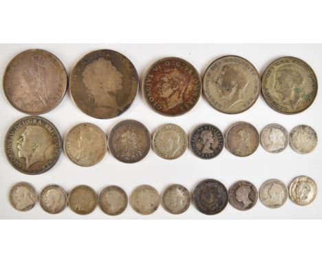 Approximately 143g of pre 1947 silver coinage including Georgian and Victorian