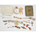 A collection of jewellery including lava cameo brooch, Victorian silver faced buttons, silver