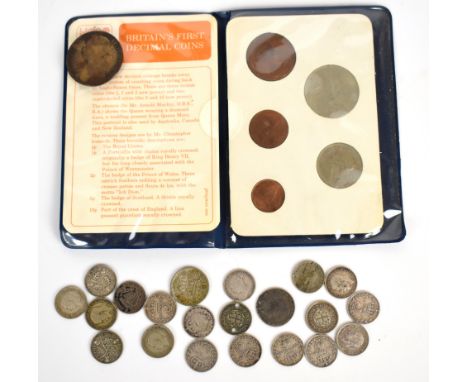 Approximately 31g of Victorian and later pre 1947 silver coinage, mainly 3d pieces, together with a set of Britain's first de