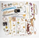 A collection of jewellery and necklaces including silver rope twist and diamanté, 18ct gold earring,