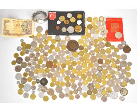 A quantity of overseas coinage including pre-Euro and Euro, emergency coinage and small silver content, together with a 1912 
