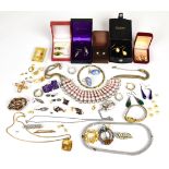 A collection of jewellery, some silver including earrings and necklace, Victorian brooch, etc