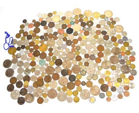 An amateur collection of UK and overseas coinage George III onwards, including an 1889 Jubilee head Queen Victoria crown and 