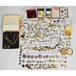 A collection of jewellery including cufflinks, studs, Stratton tie clip, mother of pearl studs,