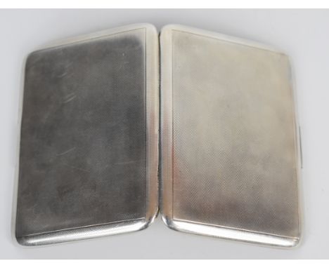 George V hallmarked silver cigarette case with recessed button, engine turned decoration and gilt interior with inscription t