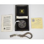 The Pompeii silver medal in original box and a silver fob chain