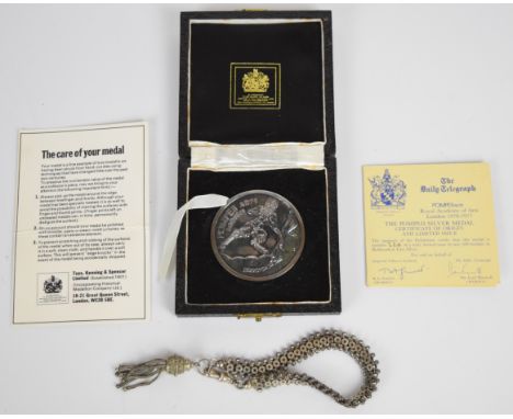 The Pompeii silver medal in original box and a silver fob chain&nbsp;
