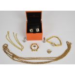 A 9ct gold curb link necklace (2.4g), two pairs of cufflinks, rolled gold chain and two watches