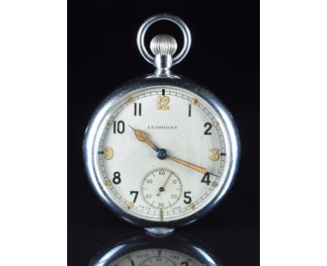 Leonidas keyless winding open faced military pocket watch with with subsidiary seconds dial, luminous blued hands, Arabic num