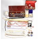 A collection of jewellery including silver bangle, silver brooch and silver ring, vintage boxes,