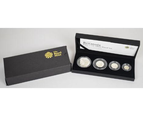 2008 Royal Mint UK Britannia silver proof four coin set from 1oz to 1/10oz, with certificate